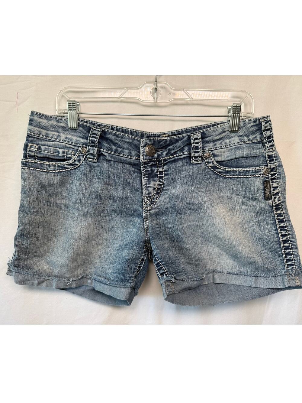 Silver Jeans McKenzie Cut Off Denim Distressed Blue Low Rise Shorts Size 32